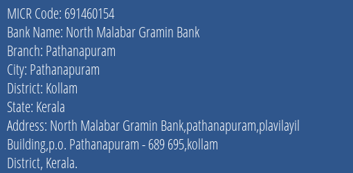 North Malabar Gramin Bank Pathanapuram MICR Code