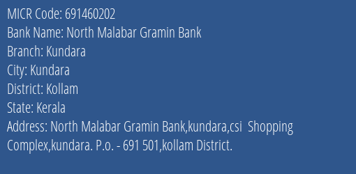 North Malabar Gramin Bank Kundara MICR Code