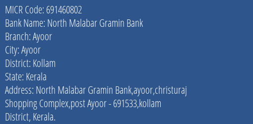 North Malabar Gramin Bank Ayoor MICR Code