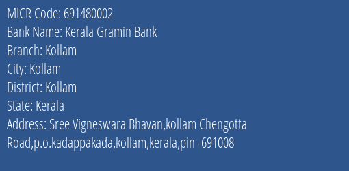 Kerala Gramin Bank Kollam MICR Code