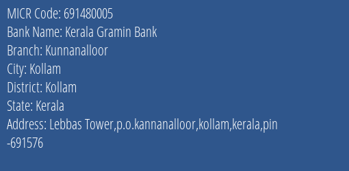 Kerala Gramin Bank Kunnanalloor MICR Code