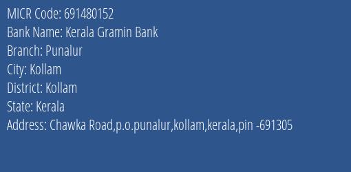Kerala Gramin Bank Punalur MICR Code