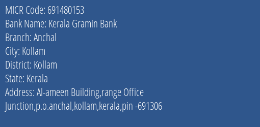Kerala Gramin Bank Anchal MICR Code