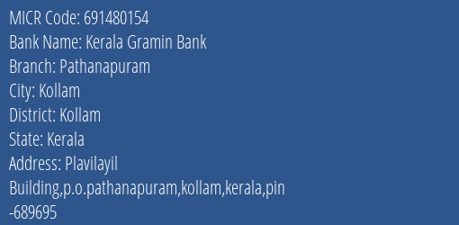 Kerala Gramin Bank Pathanapuram MICR Code