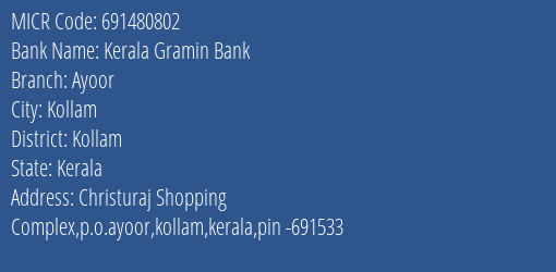 Kerala Gramin Bank Ayoor MICR Code