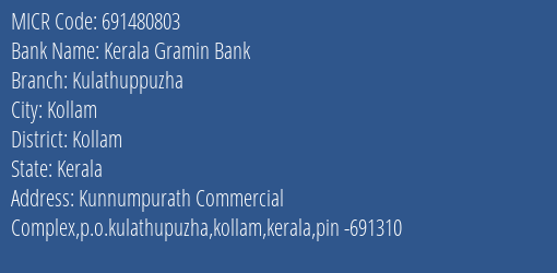 Kerala Gramin Bank Kulathuppuzha MICR Code