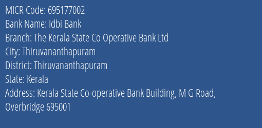 The Kerala State Co Operative Bank Ltd M G Road MICR Code