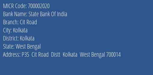 State Bank Of India Cit Road MICR Code