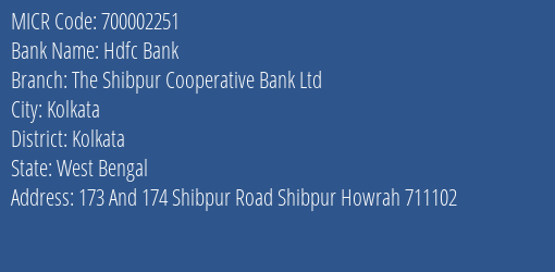 The Shibpur Cooperative Bank Ltd Shibpur Road MICR Code