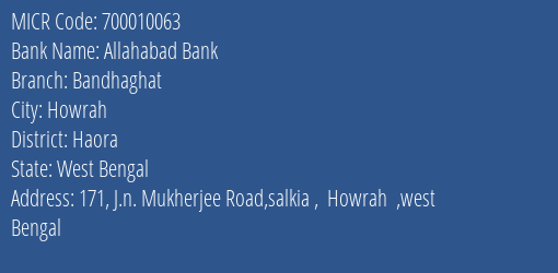 Allahabad Bank Bandhaghat MICR Code
