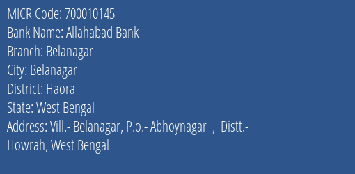Allahabad Bank Belanagar MICR Code