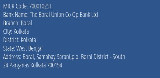The Boral Union Co Op Bank Ltd Boral MICR Code