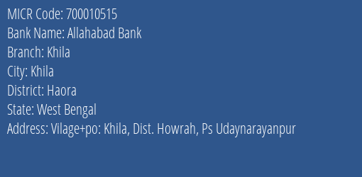 Allahabad Bank Khila MICR Code