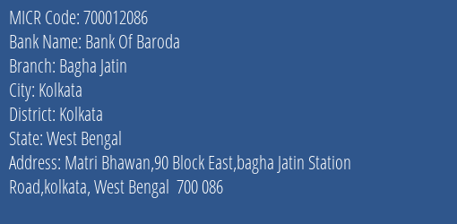 Bank Of Baroda Bagha Jatin MICR Code