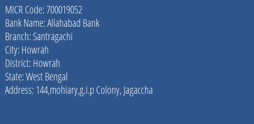 Allahabad Bank Santragachi MICR Code