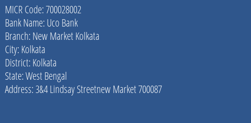 Uco Bank New Market Kolkata MICR Code