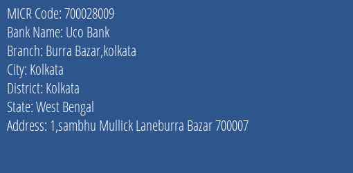 Uco Bank Burra Bazar Kolkata MICR Code