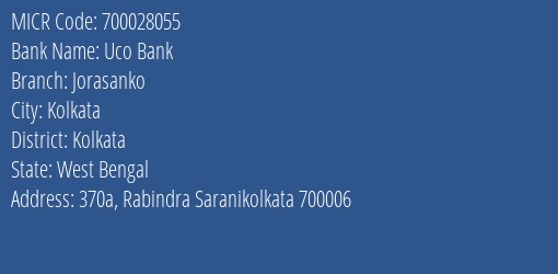 Uco Bank Jorasanko MICR Code
