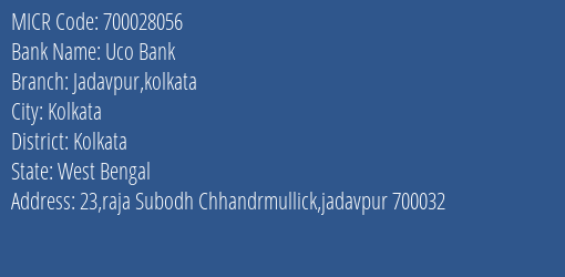 Uco Bank Jadavpur Kolkata MICR Code