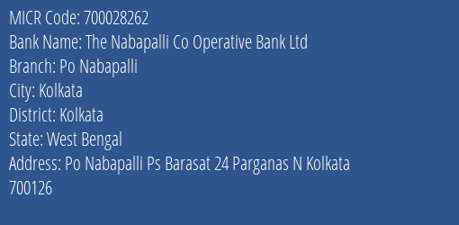 The Nabapalli Co Operative Bank Ltd Po Nabapalli MICR Code
