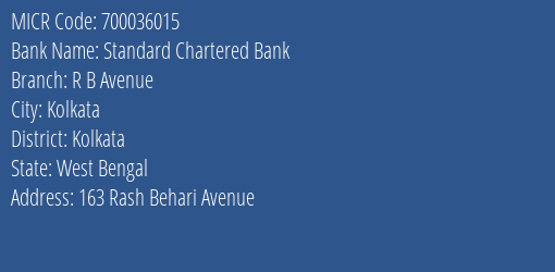 Standard Chartered Bank R B Avenue MICR Code