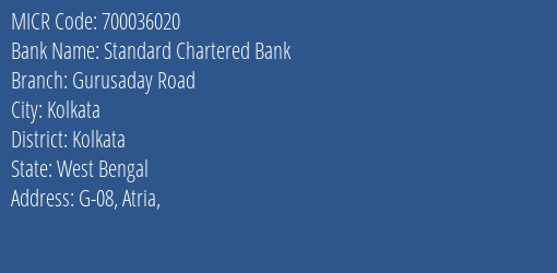 Standard Chartered Bank Gurusaday Road MICR Code
