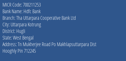 Tha Uttarpara Cooperative Bank Ltd Makhlapsuttarpara MICR Code