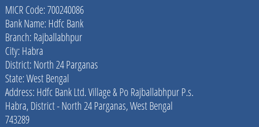 Hdfc Bank Rajballabhpur MICR Code