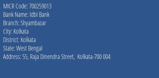 Idbi Bank Shyambazar MICR Code