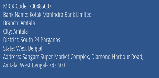 Kotak Mahindra Bank Limited Kolkata Chowringhee Road MICR Code