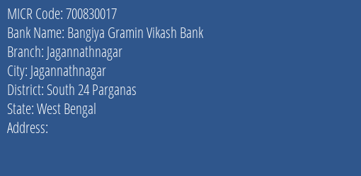 Bangiya Gramin Vikash Bank Jagannathnagar MICR Code