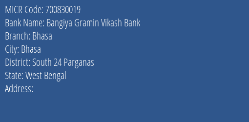 Bangiya Gramin Vikash Bank Bhasa MICR Code