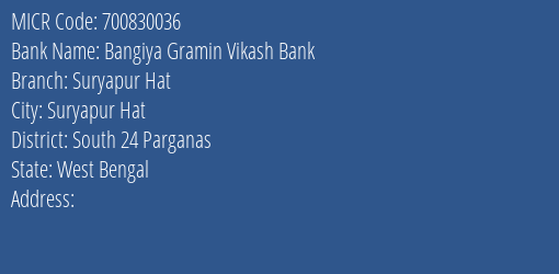 Bangiya Gramin Vikash Bank Suryapur Hat MICR Code