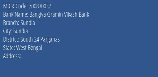 Bangiya Gramin Vikash Bank Sundia MICR Code