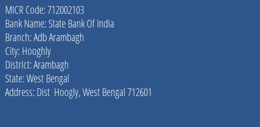 State Bank Of India Adb Arambagh MICR Code