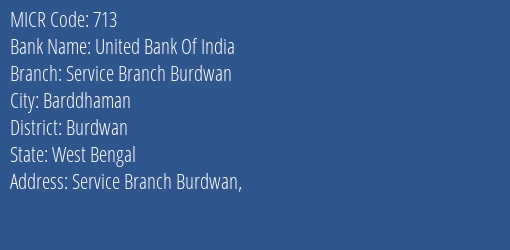 United Bank Of India Service Branch Burdwan MICR Code