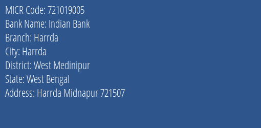 Indian Bank Harrda Branch Address Details and MICR Code 721019005