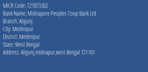 Midnapore Peoples Coop Bank Ltd Aligunj MICR Code