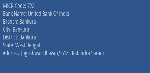 United Bank Of India Bankura MICR Code