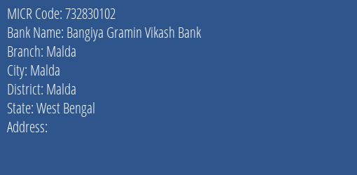 Bangiya Gramin Vikash Bank Malda MICR Code