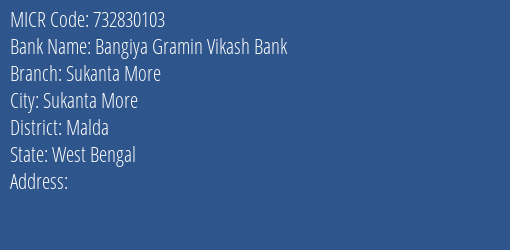 Bangiya Gramin Vikash Bank Sukanta More MICR Code