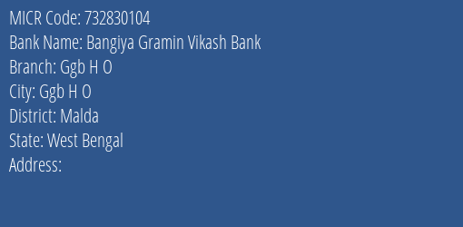 Bangiya Gramin Vikash Bank Ggb H O MICR Code