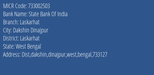 State Bank Of India Laskarhat MICR Code