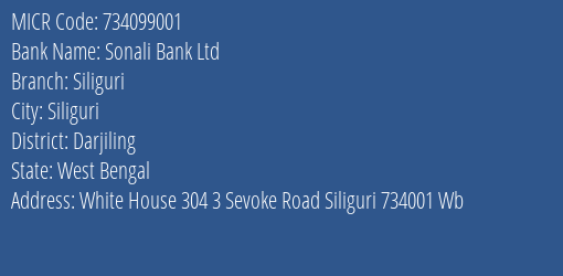 Sonali Bank Ltd Siliguri MICR Code