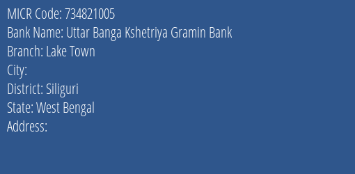 Uttar Banga Kshetriya Gramin Bank Lake Town MICR Code
