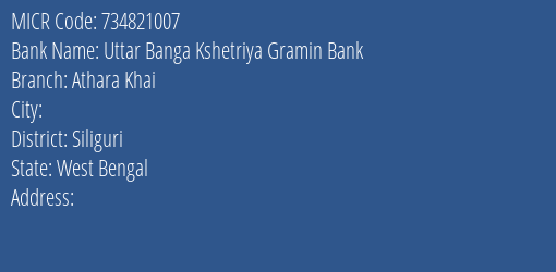 Uttar Banga Kshetriya Gramin Bank Athara Khai MICR Code