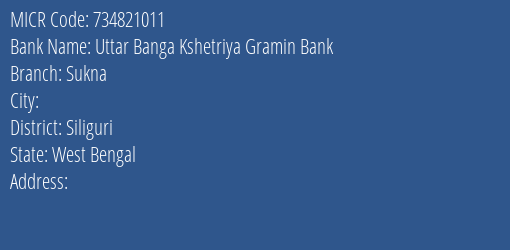 Uttar Banga Kshetriya Gramin Bank Sukna MICR Code