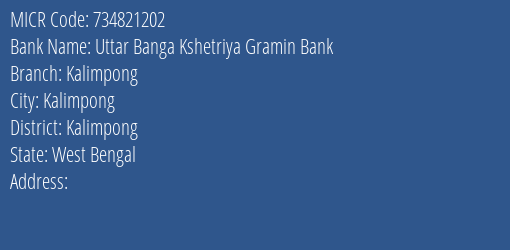 Uttar Banga Kshetriya Gramin Bank Kalimpong MICR Code
