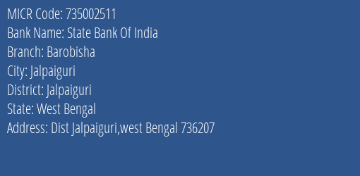 State Bank Of India Barobisha MICR Code