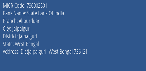 State Bank Of India Alipurduar MICR Code